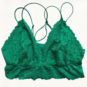 VS Pink Small Bright Green Dainty Floral Lace Soft Stretchy Boho Bralette Bra